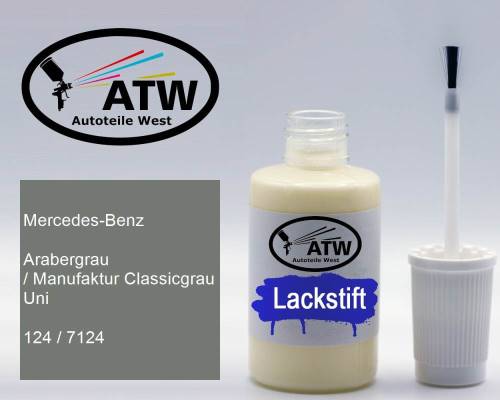 Mercedes-Benz, Arabergrau / Manufaktur Classicgrau Uni, 124 / 7124: 20ml Lackstift, von ATW Autoteile West.